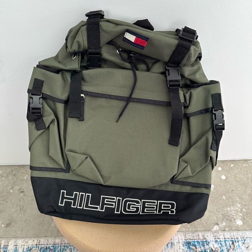 Tommy Hilfiger Unisex Vintage Y2K 90s Army Olive Green Hiking Backpack - Picture 5 of 10